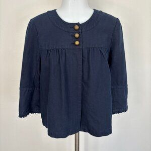 J. Crew Jacket 4 Navy Blue Linen Blend Button-Up 3/4 Sleeve Y2K Women's